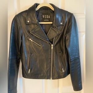 Veda Black Leather Moto Jacket